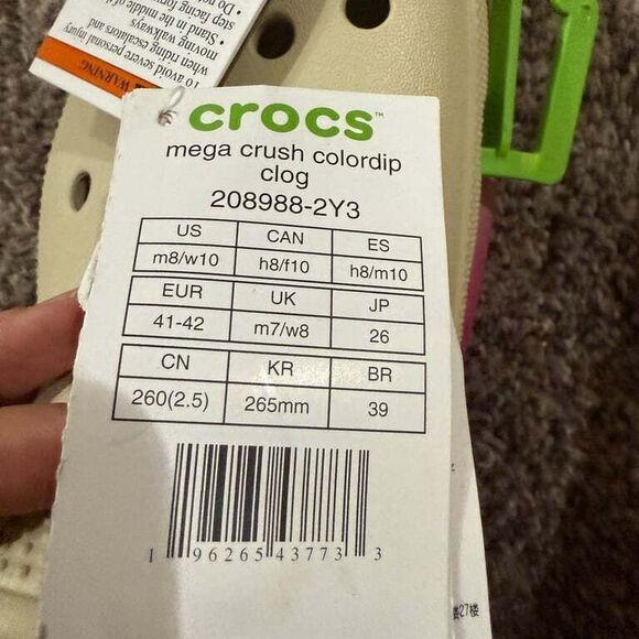 NEW CROCS UNISEX MEGA‎ CRUSH COLOR DIP CLOG 208988 Bone/Multi US W 10 M 8 - Picture 7 of 10
